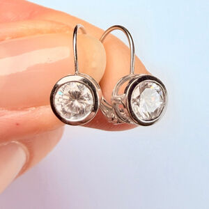 14K Solid gold Clyde Duneier 1 CT Cubic Zirconia CZ Solitaire Leverback Earrings